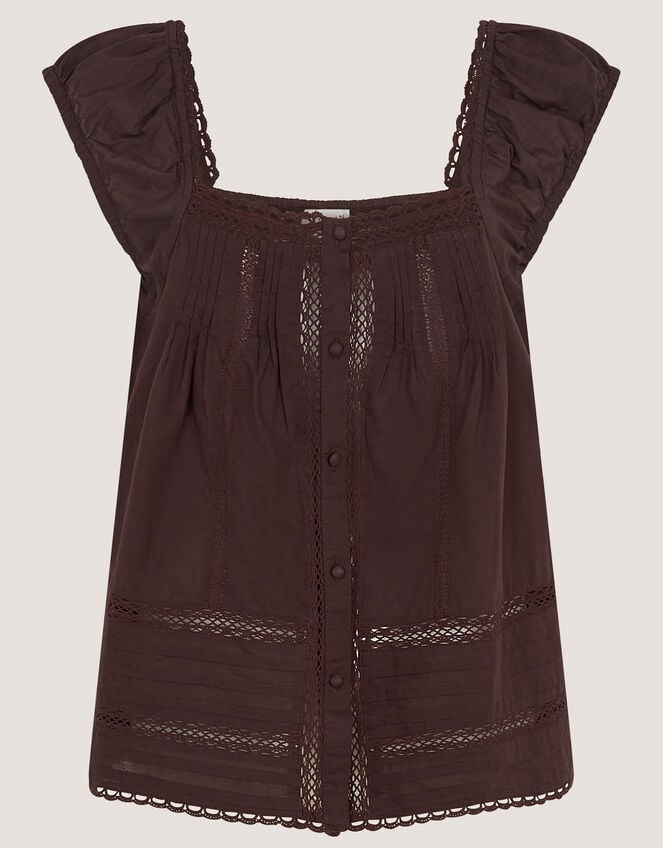Olivia Lace Trim Top, Brown (BROWN), large