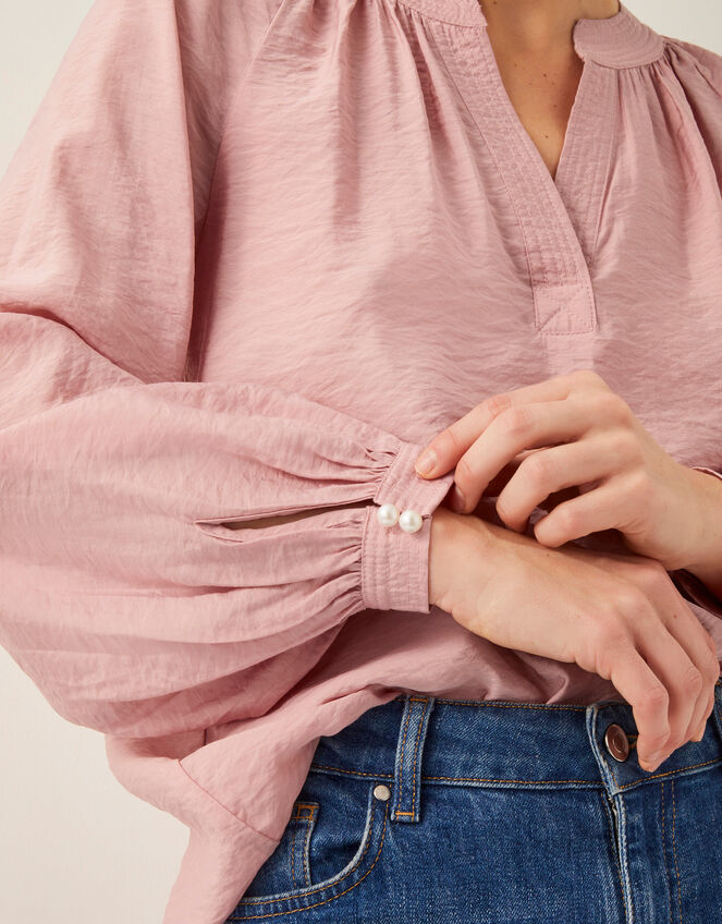 Aya Long Sleeve Satin Blouse, Pink (BLUSH), large