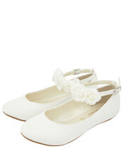 Amy Floral Strap Ballerina Shoes, Ivory (IVORY), large