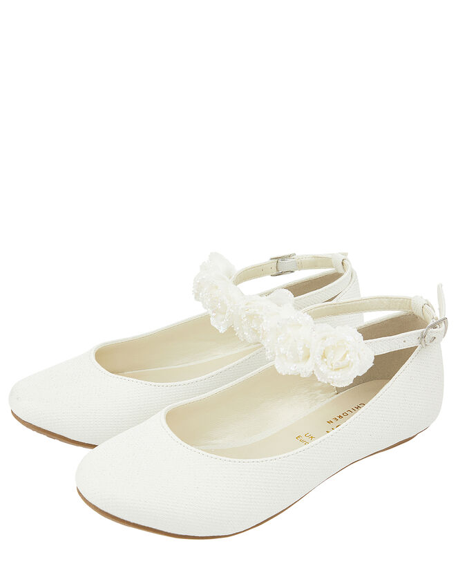 Amy Floral Strap Ballerina Shoes, Ivory (IVORY), large