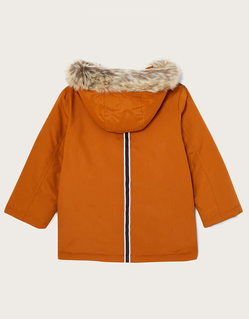 Longline Pocket Parka Coat with Hood, Orange, large