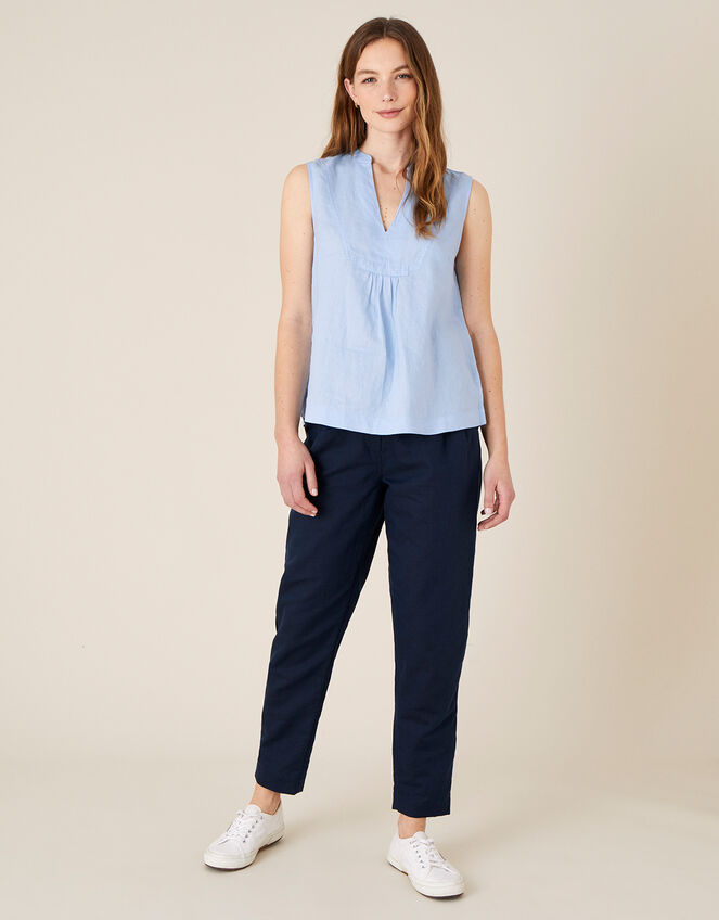 Jasmine Tank Top in Pure Linen, Blue (BLUE), large