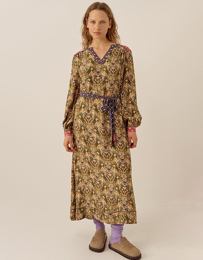 East Kiku Ikat Printed Dress, Green (GREEN), large
