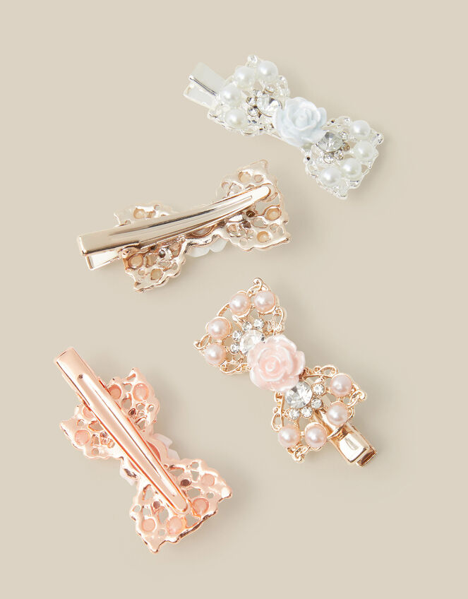 4-Pack Embellished Bow Hair Clips, , large
