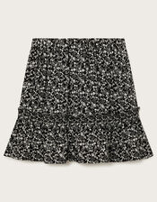 Floral Print Tiered Skirt , Black (BLACK), large