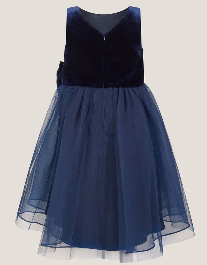 Velvet Bow Party Dress, Blue (NAVY), large