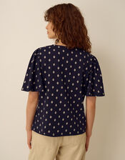 Janey Printed Jersey Top, Blue (NAVY), large