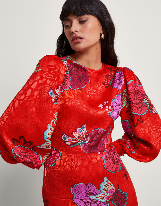 Esme Floral Tea Dress, Red (RED), large