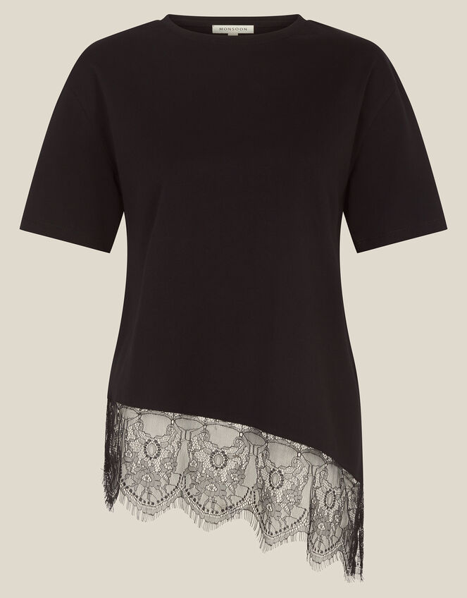 Lola Lace Jersey T-Shirt, Black (BLACK), large