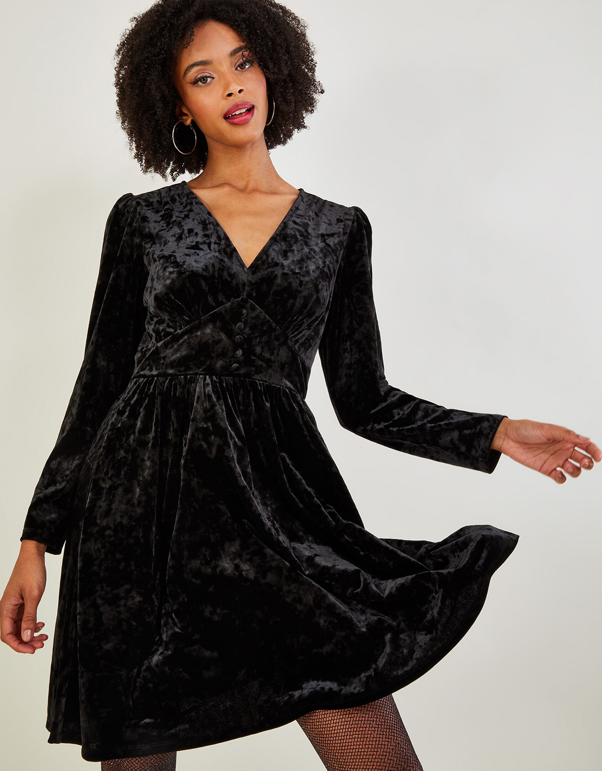 women's little black velvet short dress main image 1