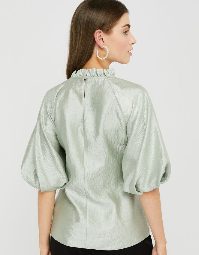 Tina Taffeta Volume Sleeve Blouse, Green (GREEN), large