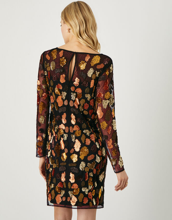 Lynette Animal Sequin Dress in Recycled Polyester, Black (BLACK), large