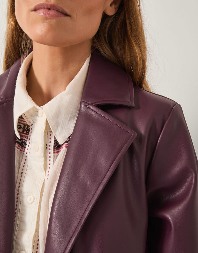 Paola Faux Leather Trench Coat, Red (BURGUNDY), large
