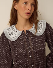 Shae Polka Dot Lace Top, Brown (CHOCOLATE), large