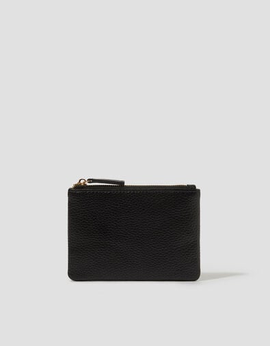 Faux Leather Coin Purse, Black (BLACK), large