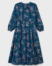 East Layla Floral Print Cotton Midi Dress, Blue (BLUE), large