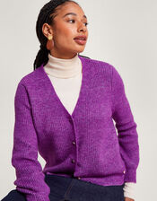 Super-Soft Ribbed Knit Cardigan, Purple (PURPLE), large