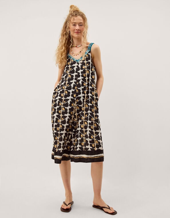 Leila Woodblock Print Culotte Jumpsuit, Black (BLACK), large