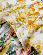Floral Print Puff Sleeve Tiered Dress, Yellow (YELLOW), large