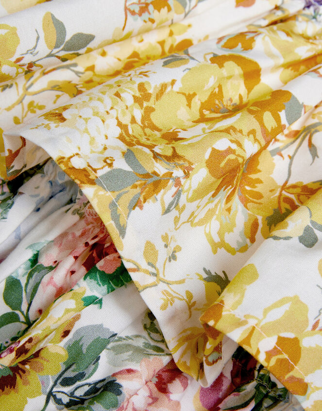 Floral Print Puff Sleeve Tiered Dress, Yellow (YELLOW), large