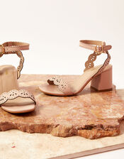 Laser Cut Occasion Leather Block Heels , Pink (BLUSH), large