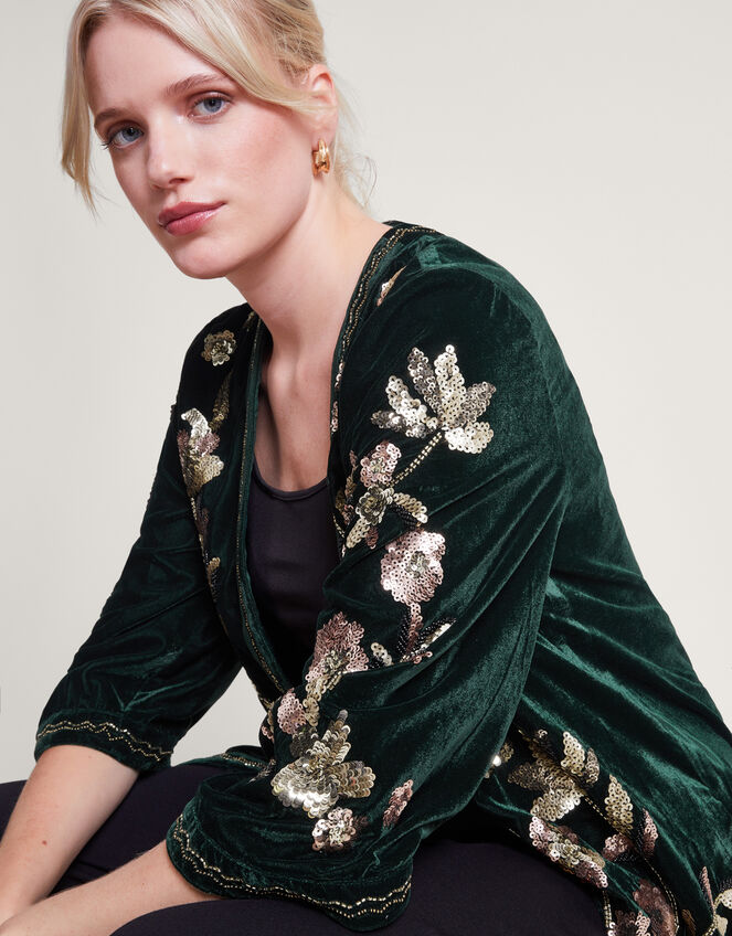 Kiara Velvet Kimono, Green (GREEN), large