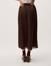 Demi Polka Dot Pleated Midi Skirt, Brown (CHOCOLATE), large