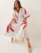 Cerse Leaf Print Maxi Dress, White (WHITE), large