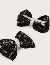 2-Pack Tweed Bow Hair Clips, , large