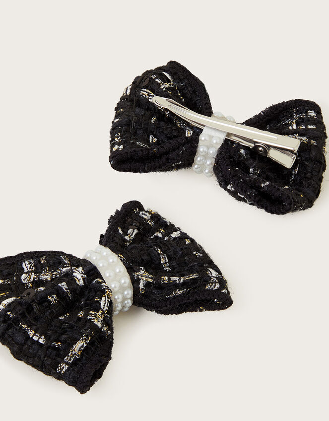 2-Pack Tweed Bow Hair Clips, , large