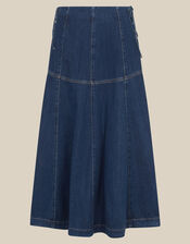 Macy Tie Side Denim Midi Dress, Blue (MID AUTHENTIC BLUE), large