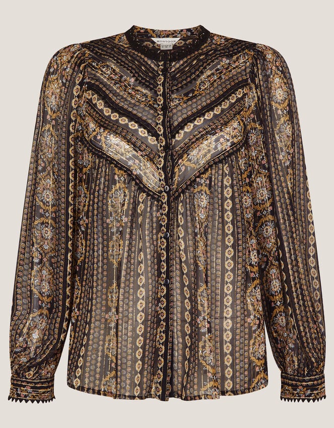 Darla Shimmer Print Blouse, Black (BLACK), large