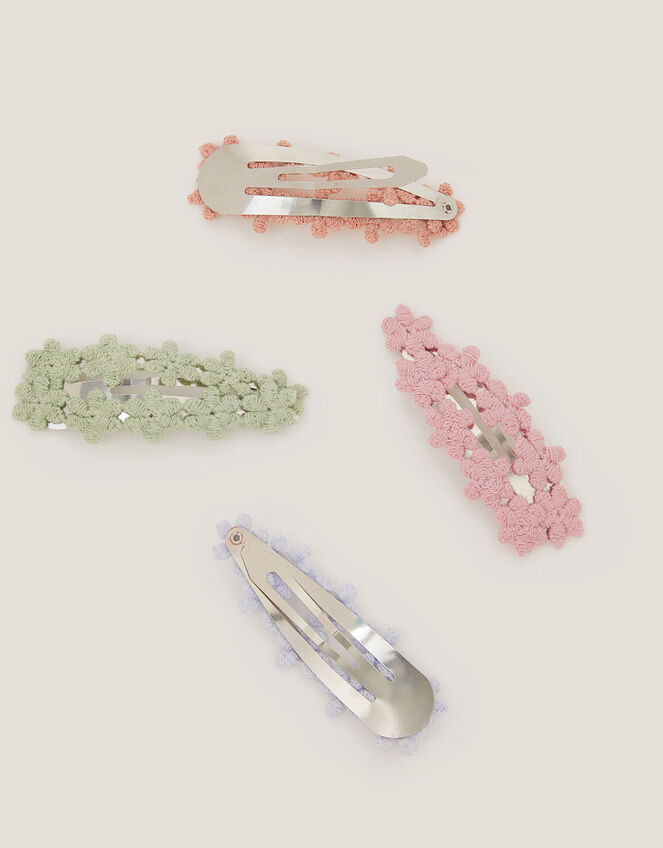 4-Pack Embroidered Flower Hair Clips, , large