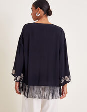 Erin Embroidered Fringe Jacket, Black (BLACK), large