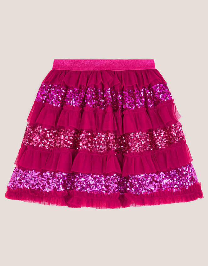 Sequin Ruffle Disco Skirt, Red (RED), large