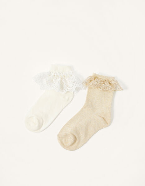Lace Frill Sock Twinset Gold, Gold (GOLD), large