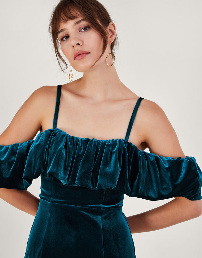 Agatha Velvet Bardot Dress, Teal (TEAL), large