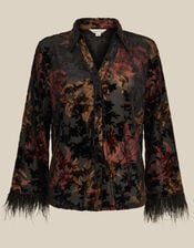 Dora Faux Feather Floral Devor&eacute; Shirt, Black (BLACK), large