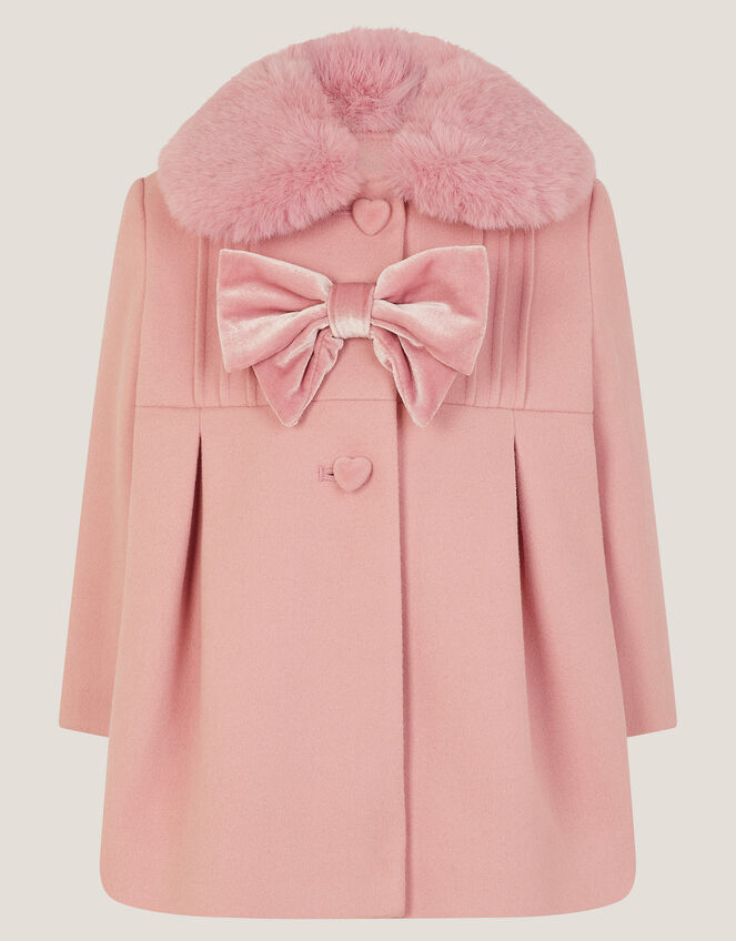 Baby Faux Fur Collar Bow Coat, Pink (PINK), large