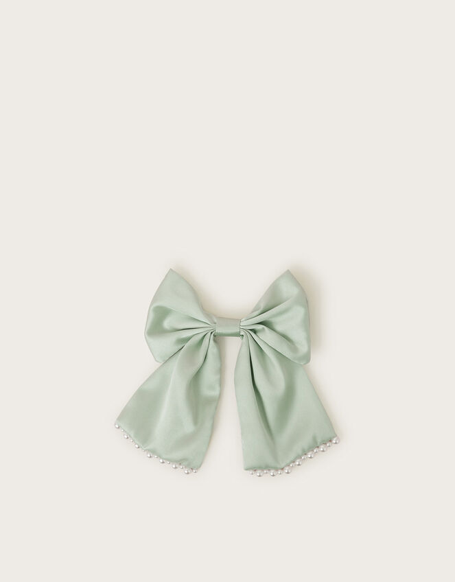 Pearl Bow Bridesmaid Hair Clip, Green (GREEN), large
