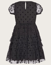 Spot Flock Mesh Tier Dress, Black (BLACK), large