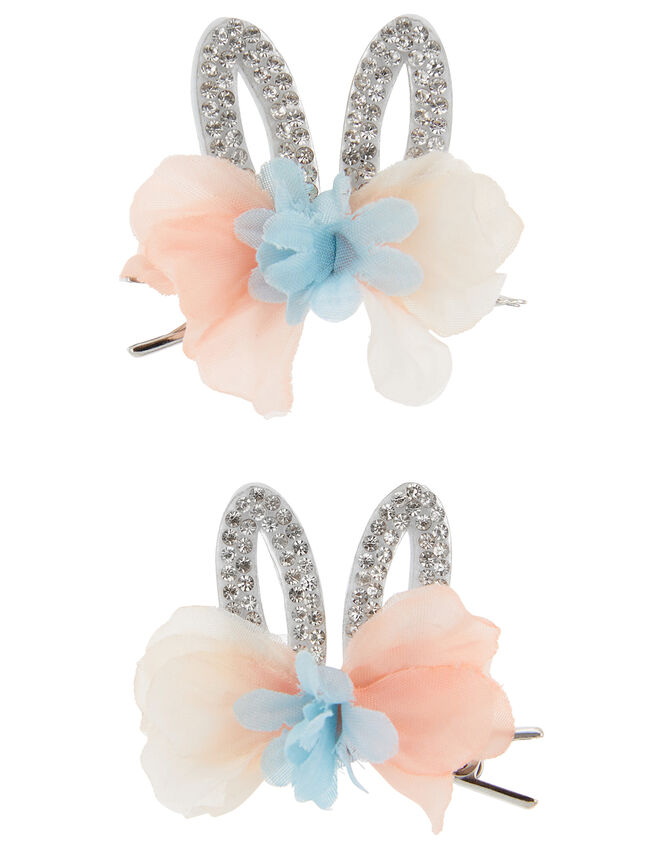 Diamante Bunny Ears Mini Hair Clips, , large
