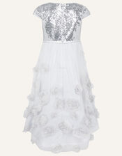 Sequin 3D Flower Dress, Silver (SILVER), large