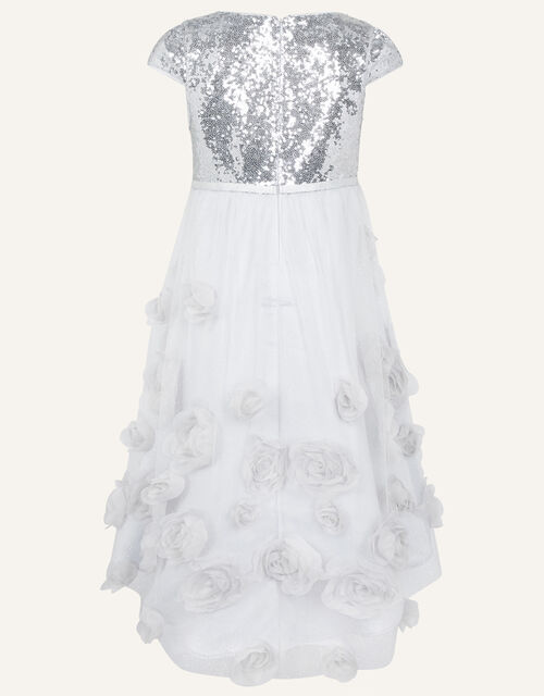 Sequin 3D Flower Dress, Silver (SILVER), large