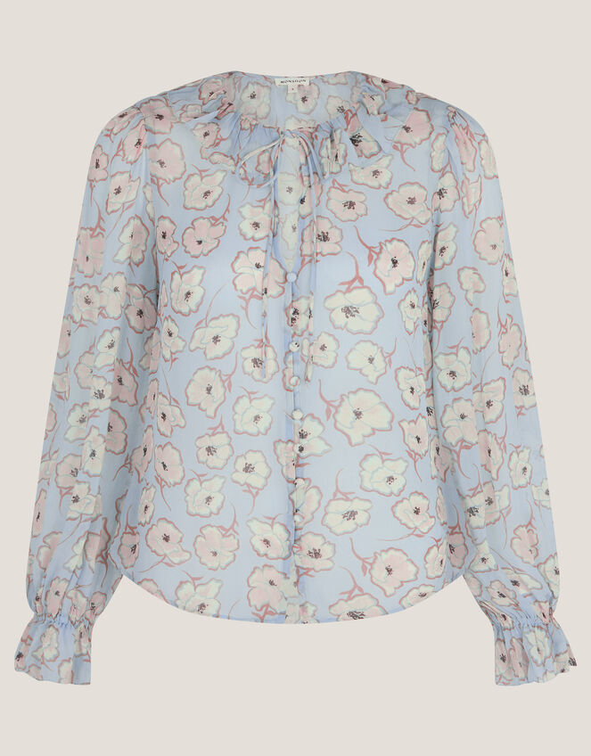 Chloe Floral Ruffle Blouse, Blue (BLUE), large