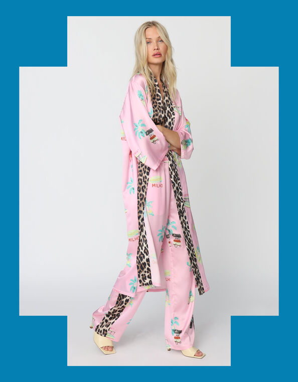 Crās Hawaii Printed Leopard Side-Stripe Trousers, Pink (PINK), large