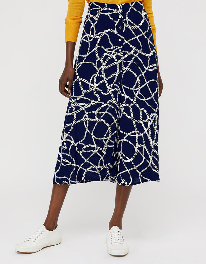 Daisy Chain Print Midi Skirt, Blue (NAVY), large