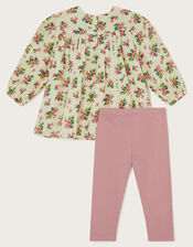 Baby Rosanna Floral Crochet Collar Top and Leggings Set, Ivory (IVORY), large