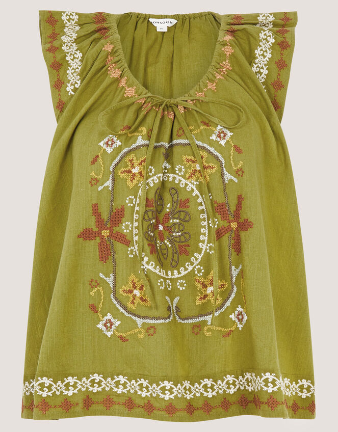 Greta Floral Embroidered Top Green