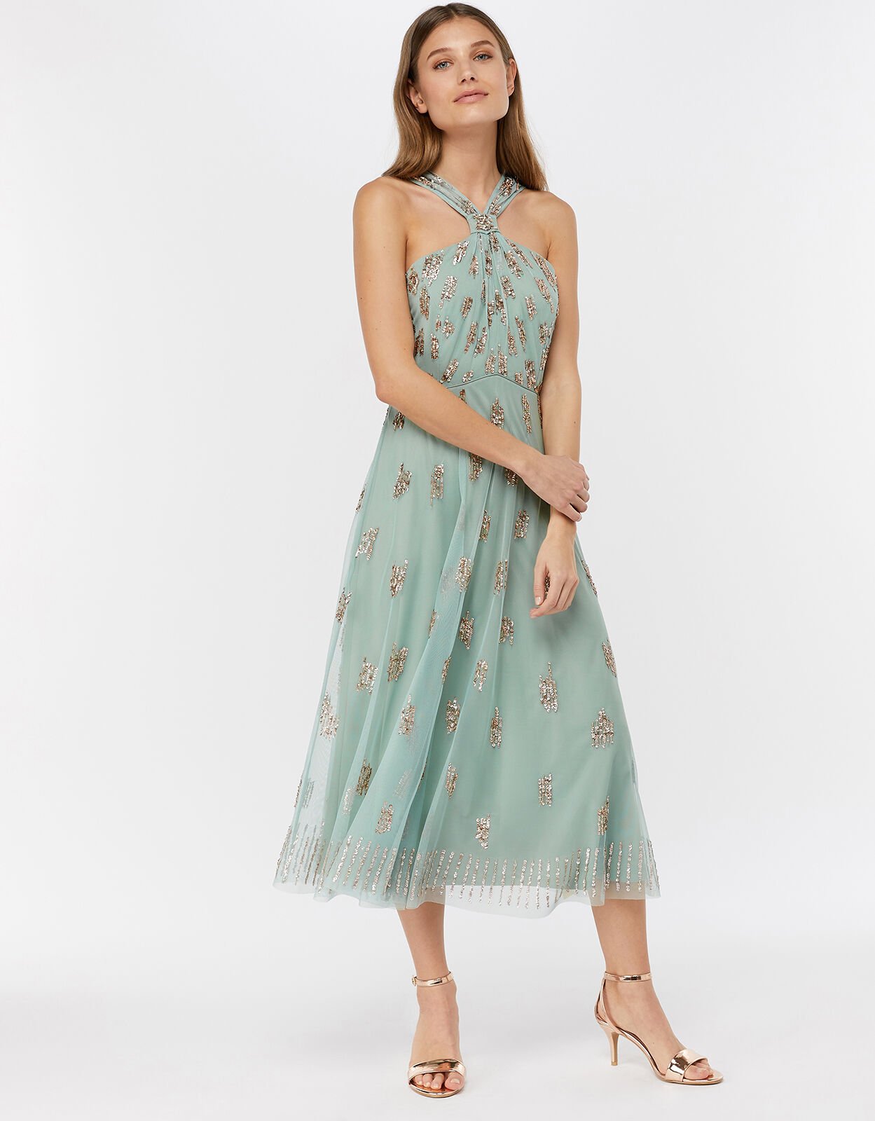Gracella Sequin Halterneck Dress Green
